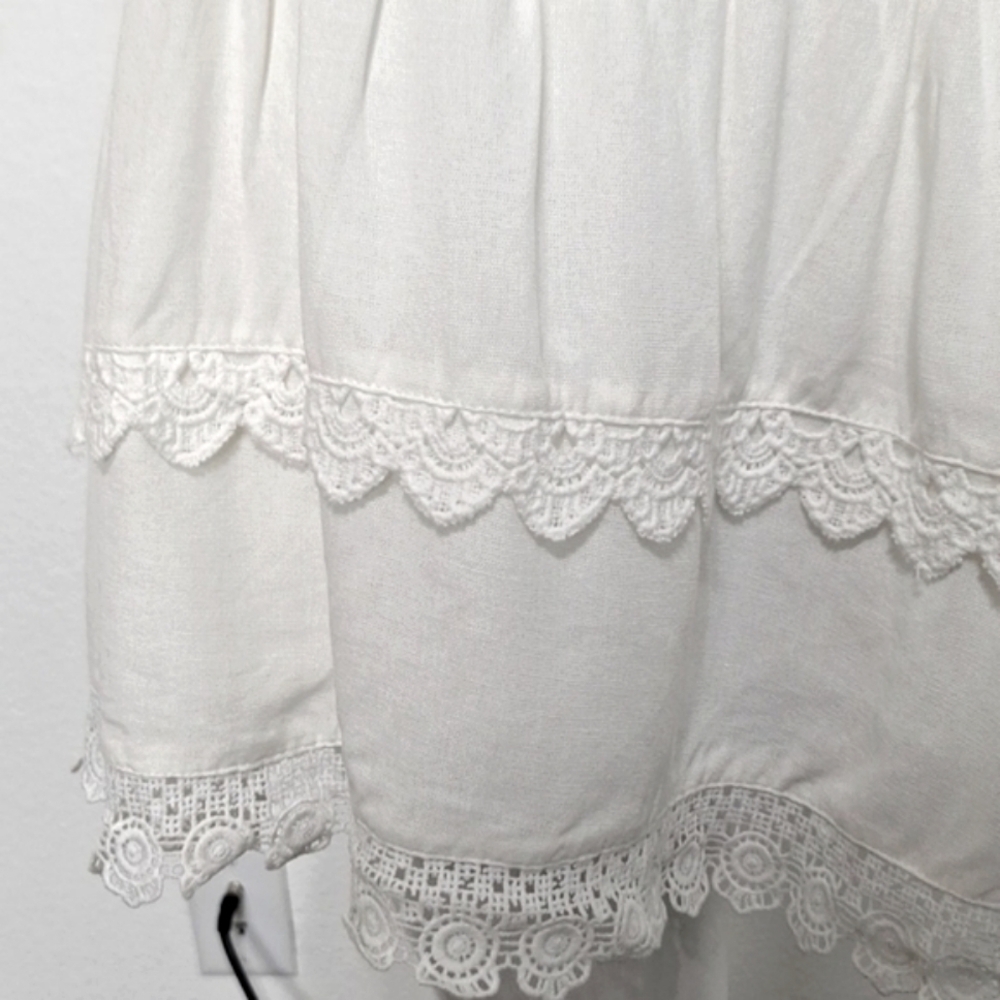 Entro White Ruffle Eyelet Coquette Romantic V-Neck Cottagecore Mini Dress Size L - Picture 5 of 16